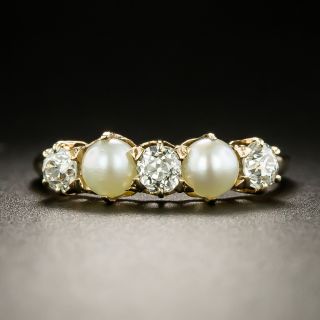 Victorian Diamond and Pearl Five-Stone Ring - 3