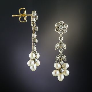 Victorian Diamond and Pearl Floral Drop Earrings
