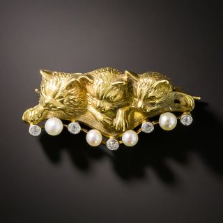 Victorian Diamond and Pearl Kitten Pin - 2