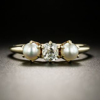 Victorian Diamond and Pearl Three-Stone Ring - 3