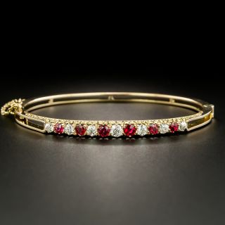 Victorian Diamond and Red Spinel Bangle Bracelet - 2