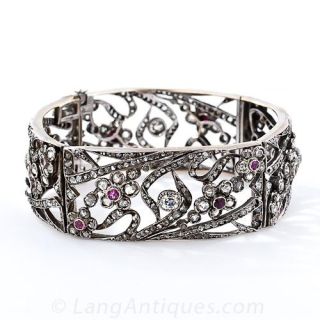 Victorian Diamond and Ruby Bangle Bracelet