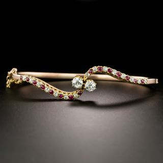 Victorian Diamond and Ruby Bypass Bangle Bracelet - 2