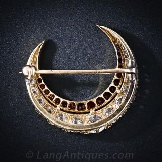 Victorian Diamond and Ruby Crescent Brooch
