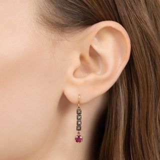 Victorian Diamond and Ruby Dangle Earrings