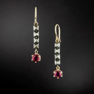 Victorian Diamond and Ruby Dangle Earrings - 3