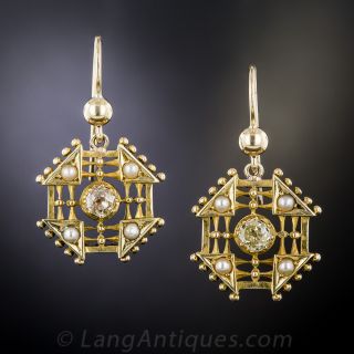 Victorian Diamond and Seed Pearl Earrings