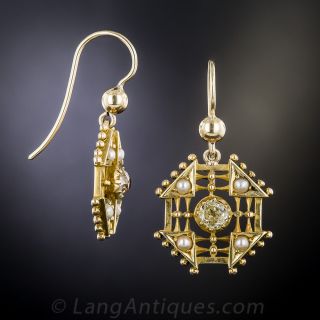 Victorian Diamond and Seed Pearl Earrings