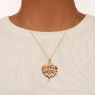 Victorian Diamond And Seed Pearl Garland Lavaliere