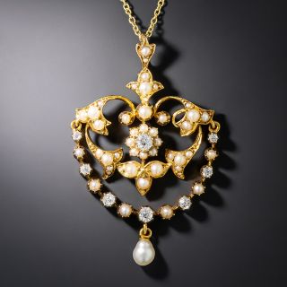Victorian Diamond And Seed Pearl Garland Lavaliere - 2