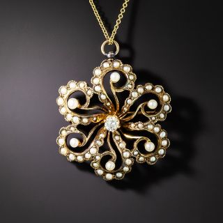 Victorian Diamond and Seed Pearl Pinwheel Lavalier/Pin - 2