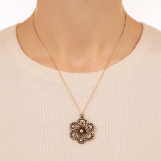 Victorian Diamond and Seed Pearl Pinwheel Lavalier/Pin