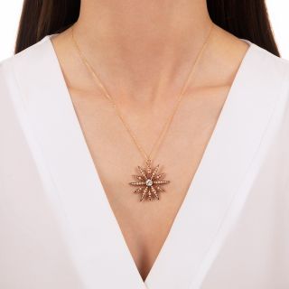 Victorian Diamond and Seed Pearl Starburst Pendant