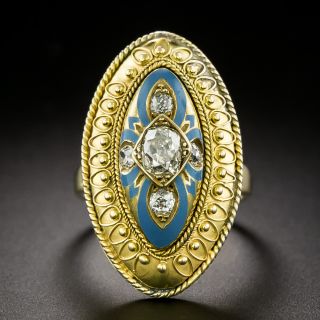 Victorian Diamond and Turquoise Enamel Ring - 2