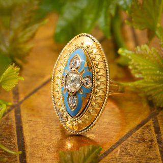 Victorian Diamond and Turquoise Enamel Ring