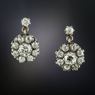 Victorian Diamond Cluster Drop Earrings - 3