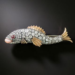 Victorian Diamond, Conch Pearl and Ruby Fish Brooch - 3