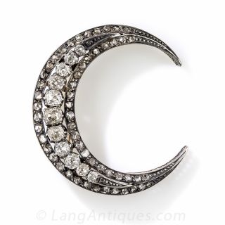 Victorian Diamond Crescent Moon Pin