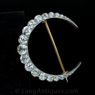 Victorian Diamond Crescent Moon Pin Main View