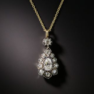 Victorian Silver over Gold Diamond Drop Pendant - 3