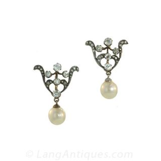 Victorian Diamond Pearl Earrings