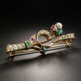 Victorian Diamond, Emerald, and Ruby Brooch