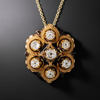 Victorian Diamond Enamel Cluster Necklace - 1