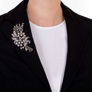 Victorian Diamond Floral Spray Brooch