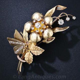 Victorian Diamond Flower and Butterfly Brooch