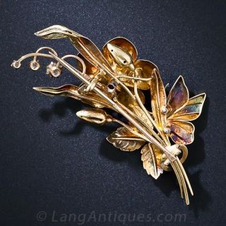 Victorian Diamond Flower and Butterfly Brooch