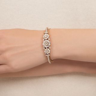 Victorian Diamond Flower Bangle Bracelet
