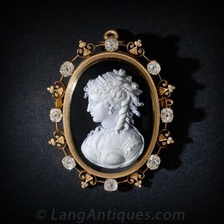 Victorian Diamond Hardstone  Cameo Pin - Locket