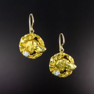  Victorian Diamond Hound Dog Earrings - 2