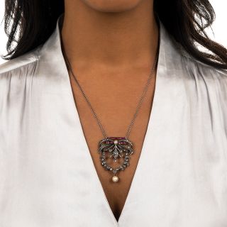 Victorian Diamond Ruby and Pearl Garland Necklace