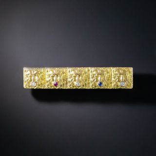 Victorian Diamond, Ruby, and Sapphire Lion Bar Brooch - 2