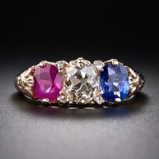 Victorian Diamond, Ruby and Sapphire Ring - 1