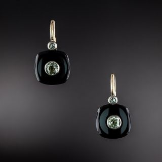 Victorian Diamond Set Onyx Earrings - 1