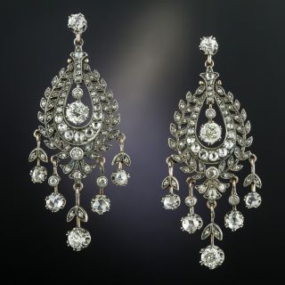 Victorian Diamond Silver over Gold Chandelier Earrings - 2