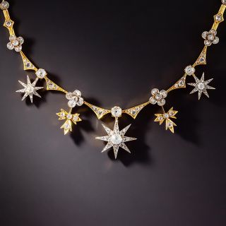 Victorian Diamond Star & Leaf Necklace - 1