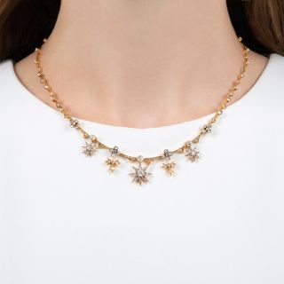 Victorian Diamond Star & Leaf Necklace