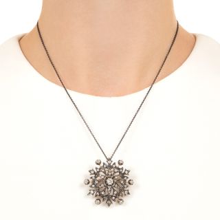 Victorian Diamond Starburst Cluster Necklace/Brooch