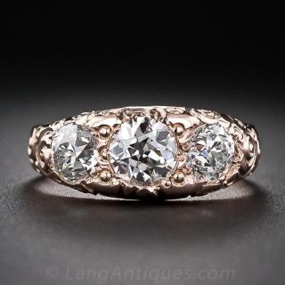 Victorian Diamond Three-Stone Ring in Rose Gold