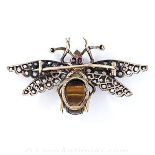 Victorian Diamond, Tiger's Eye, Opal and Ruby Bee Pin