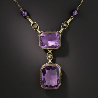 Victorian Double Amethyst Drop Necklace - 2