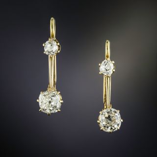 Victorian Double Diamond Drop Earrings - 1