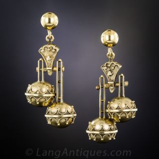 Victorian  Double Etruscan Ball Earrings