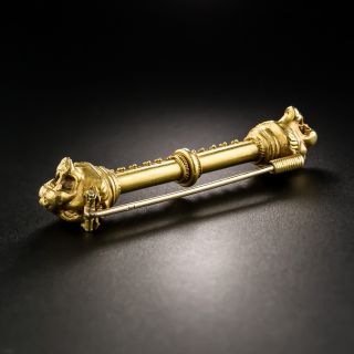 Victorian Double Lions Head Bar Brooch