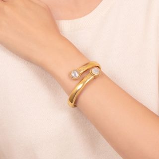 Victorian Double Moonstone Bypass Bangle Bracelet