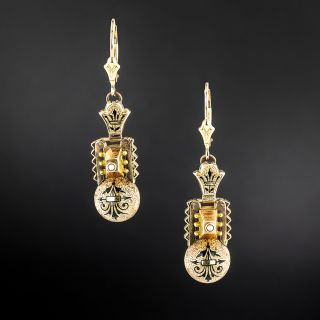 Victorian Earrings with Black Enamel and Seed Pearls - 2