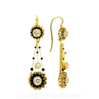 Victorian Earrings with Diamonds and Enamel